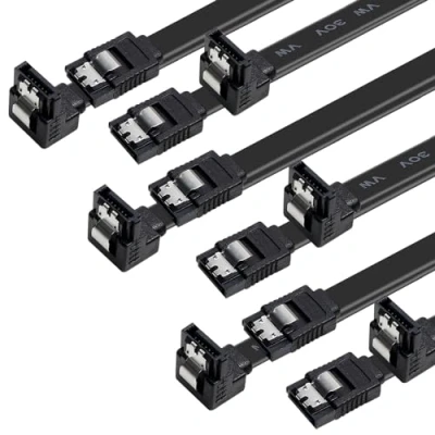 Immagine di BENFEI Cavo SATA III, confezione da 6 cavi Gbps, angolo retto di 90 gradi, con chiusura bloccaggio, 45,7 cm, per HDD SATA, SSD, driver CD, masterizzatore nero