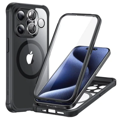Immagine di ESR custodia per iPhone 15 Pro Max, supera la protezione di grado militare, compatibile con magnetica MagSafe nero trasparente