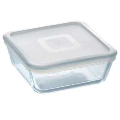 Immagine di PYREX Cook&amp;Freeze Contenitore Quadrato con Coperchio, Vetro, Bianco, 2 Litri, borosilicato, Trasparente