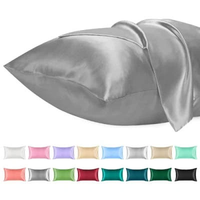 Immagine di Lirex Set di 2 Federe in Raso 40x70cm, Protezione Capelli e Pelle &amp; Antirughe, Chiusura a Busta,(Grigio Scuro)