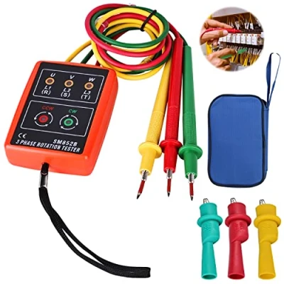 Immagine di Tester Rotazione Fasi, 3 Phase di Fase, 60V 600V AC Portatile Necessario Dotato Morsetti a Coccodrillo e Display del Cicalino