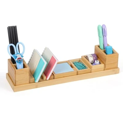 Immagine di BELLE VOUS Organizzatore da Scrivania Organizer con 6 Scomparti Regolabili Portaoggetti per Ufficio Porta Oggetti Scuola Set Gadget Cancelleria Accessori Tavolo