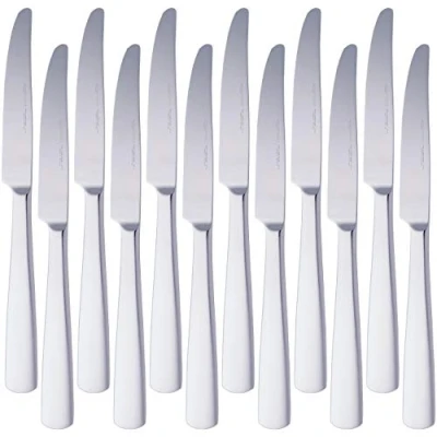 Immagine di Amazon Basics Coltelli in acciaio inox con bordo squadrato, confezione da 12, Argento