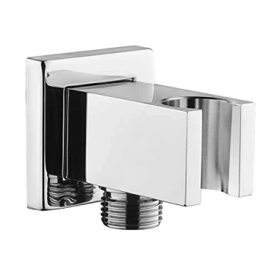Immagine di attacco per tubo cromato con supporto doccia, Keymark in ottone quadrato da 1/2&quot;, arco di collegamento doccia supporto, a parete