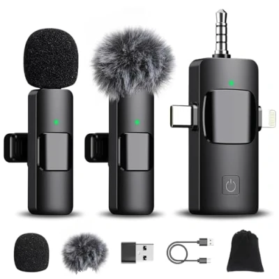 Immagine di Romon Microfono Lavalier Wireless per iPhone/iOS/Android/PC/Laptop, Plug &amp; Play Mini Microfoni Esterni, Cancellazione del Rumore, 3 in 1 Registrazione Video Intervista