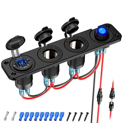 Immagine di Quick Charge 3.0 Presa USB per auto, caricabatteria da auto Dual QC impermeabile con interruttore touch, 12V adattatore accendisigari 200W marina barca moto camper