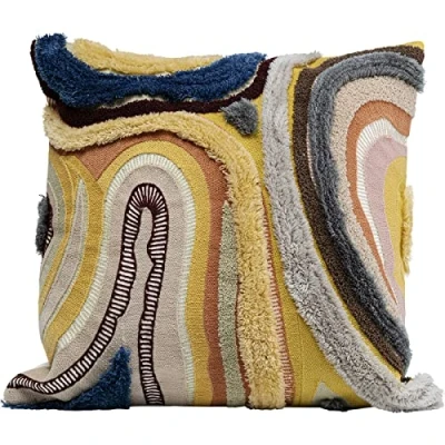 Immagine di KARE Design cuscino decorativo Waves Multi, 45x45cm, beige/blu, strutturato ad onde con cerniera, da divano/letto/sedia, stile etno/boho