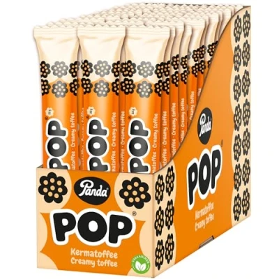 Immagine di Panda ® Pop Toffee cremoso Barretta di liquirizia ripiena da leccarsi i baffi con interno al Gusto crema caramello e dimensione perfetti Vegano Confezione 22 g x 36 barrette