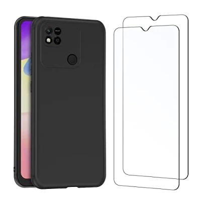 Immagine di NEW&#039;C Cover per Xiaomi Redmi 10A, 9C in custodia silicone ultra sottile nero e 2 x pellicola protettiva schermo vetro temperato