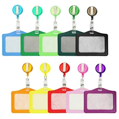 Immagine di Porta Badge e carte, Card Holder Bobine di Retrattile con Carta d’Identità 10 colori for Business, Exhibition and Office, ecopelle (10 Pieces)…