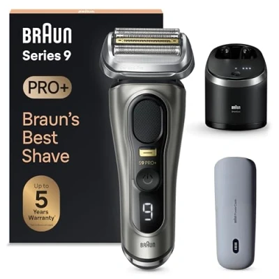 Immagine di Braun Series 9 PRO +, Rasoio Elettrico Barba, Rifinitore di precisione, con PowerCase, Lame Flessibili, Stazione SmartCare, Uso a Secco o Sotto Acqua, Batteria Litio Ion, Idea Regalo, 9575cc Grafite