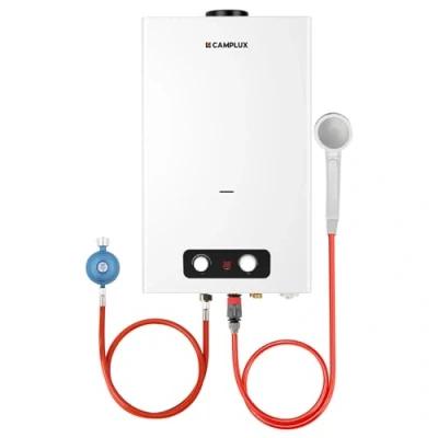 Immagine di Scaldabagno a Gas 16 Litri, CAMPLUX BD422 DE Doccia Propano e Butano, 50mbar, per Campeggio/Esterno/Giardino, 32kW