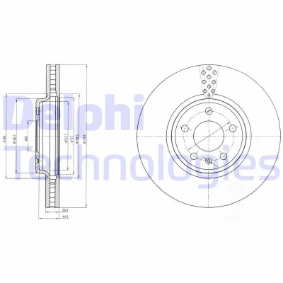 Immagine di DELPHI BG4080C Disco freno 320 30 5 ventilato rivestito non trattato senza cuscinetto ruota, anello sensore ABS AUDI: A4 B8 Avant, Q5