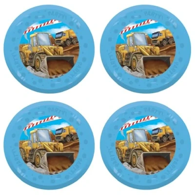 Immagine di Procos Piatto da costruzione in plastica, 4 pezzi, riutilizzabile, stoviglie per feste di compleanno o a tema, cantiere, scavatrice