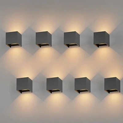 Immagine di K Bright Applique da Parete 12W Moderno 8Pezzi Esterno Bianco Caldo 3000K Lampada Angolo del Fascio Regolabile IP65 Impermeabile (Grigio scuro)