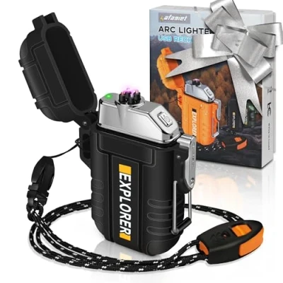 Immagine di Lafagiet Accendino USB ricaricabile, impermeabile, doppio arco, per campeggio, escursionismo, kit di sopravvivenza all’aperto, F13 Nero