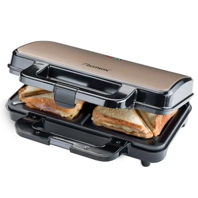 Immagine di Bestron XL macchina per sandwich, tostapane con rivestimento antiaderente 2 incl. controllo automatico della temperatura e indicatore di pronto, collezione Satin Collection, Beige