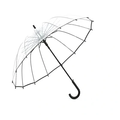 Immagine di Lancoon Ombrello Trasparente Auto Open Misura Grande 16 Costole Vetroresina Big Size Antivento Vedere Attraverso KS10Black