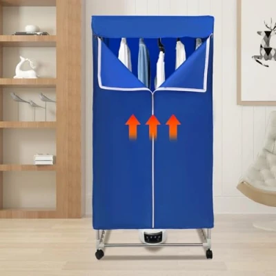 Immagine di CCAUUB asciugatrice elettrica portatile, 1500 W, 220 V, mini mobile per appartamenti, camper, lavanderia (touch screen, blu)