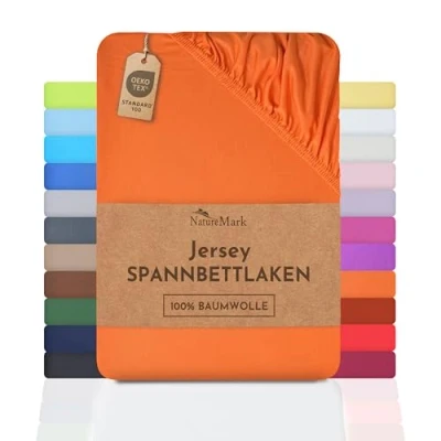 Immagine di NatureMark Lenzuolo con angoli elasticizzati in jersey, 100% cotone, molti colori e misure, conforme all’Oeko Tex Standard 100, 140 x 200 cm 160 cm, terracotta