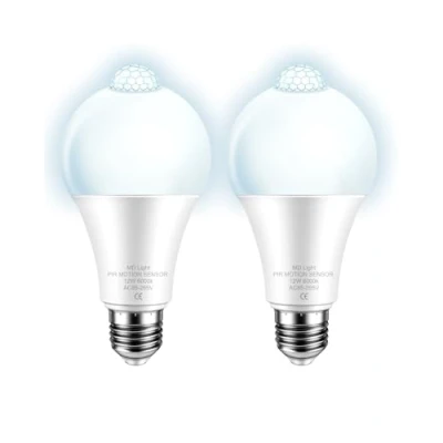 Immagine di 12W LED Lampadina con PIR Sensore di Movimento, equivalente 100W, 6000K Bianco Freddo, Porta d&#039;ingresso Luce sicurezza per Garage, Seminterrato, Scale, Corridoio, 2 Pezzis