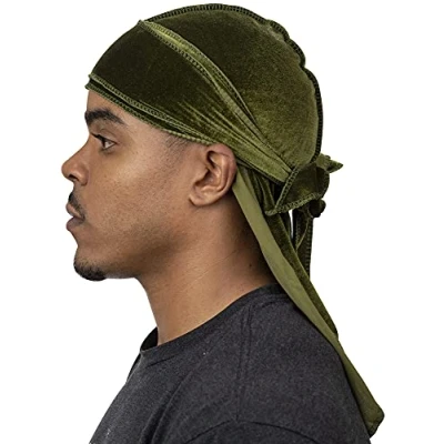 Immagine di Veeta Durag in morbido velluto per uomini e donne, cinghie lunghe doppie larghe, fodera setosa, tripla cucitura, Verde oliva, Taglia unica