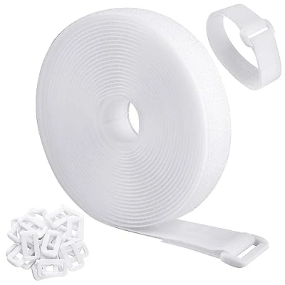 Immagine di WSZJINB Fascette Fermacavi da 5m x 2cm con 25 Fibbie, Nere Riutilizzabili, a Strappo, Cinghie per Cable Management, Organizzatore Cavi, di Larghezza Bianco
