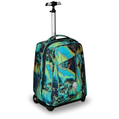 Immagine di Invicta Trolley Scuola Benin Fantasy, Blu e Verde, 2 in 1, Con Spallacci Uso Zaino, Tasca Porta Borraccia Laptop, &amp; Viaggio, Ragazzi