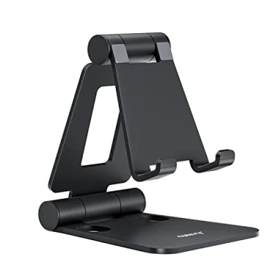 Immagine di Nulaxy Supporto Telefono, Doppia Pieghevole per Telefono Cellulare Scrivania Compatibile con iPhone 15 14 13 12 11 XS Max XR X 8 7 6, Tutto 4 8&quot; Smartphones Nero