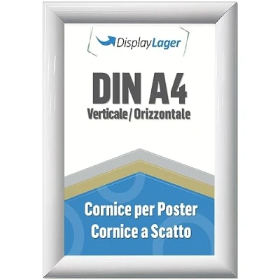 Immagine di DisplayLager Cornice a Scatto da 25 mm, Profilo in Alluminio e Disco di Protezione antiriflesso Materiale Fissaggio (A4, Bianco)