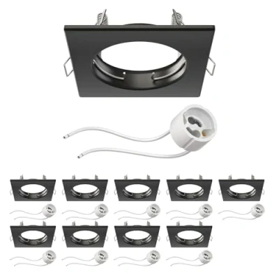 Immagine di ledscom.de 10 pezzi Telaio da incasso a soffitto RIR nero opaco angolare (LED/alogeno/GU10/MR16/PAR16/50mm) incl. presa GU10