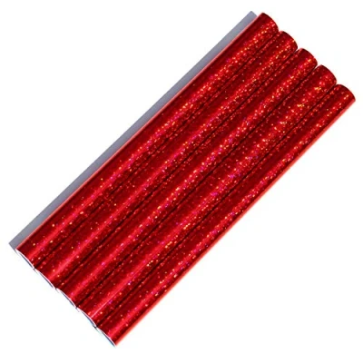 Immagine di Set di 5 pellicole adesive con ologramma, autoadesive, glitter, in vinile, per fai da te, 100 cm x 33 cm, colore: rosso