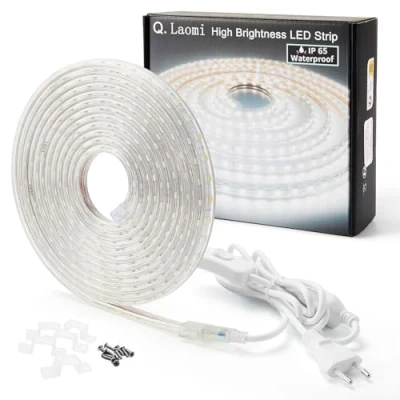 Immagine di Q.Laomi Striscia LED con Interruttore, 220v senza Trasformatore, Impermeabile IP65 Adesiva Strip LED, 4M, Bianco