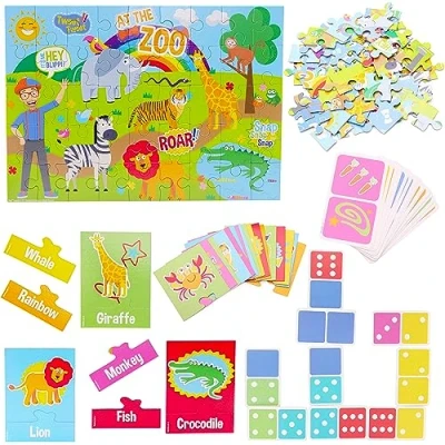 Immagine di Toyland® My First 3 in 1 Blippi Puzzle Set da 45 Pezzi, 28 Domino e Gioco di abbinamenti Immagini Adatto a Partire dai Anni Giochi apprendimento