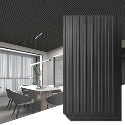 Immagine di Art3d Confezione da 6 pannelli parete 3D a doghe per decorazione di pareti interne, 0,6 x 1,2 m, in PVC, colore nero