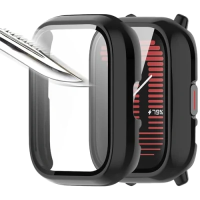Immagine di Msiall [2 pezzi nero con Pellicola Protezione Schermo Vetro Temperato per Amazfit Active, 9H Durezza PC Case,Bumper,Sottile Case Protettiva Completa Smart Active