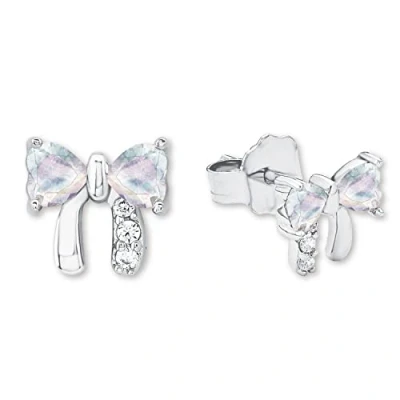 Immagine di Prinzessin Lillifee Orecchini a perno in Argento Sterling 925 per bambine, con zirconi sintetici, 0,7 cm, Argento, fiocco, confezione regalo, 2034219