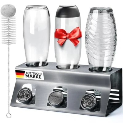 Immagine di Loco Bird Portabottiglie per 3 bottiglie, compatibile con Sodastream, in acciaio inox, scolapiatti bottiglie Sodastream Crystal 3.0