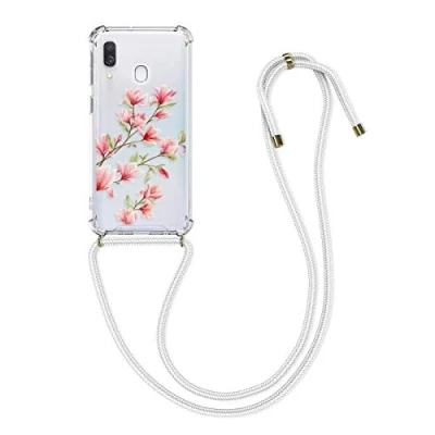 Immagine di kwmobile Custodia Compatibile con Samsung Galaxy A40 Cover Back Case in Silicone TPU Protezione Smartphone Cordino Rosa/Bianco/Trasparente