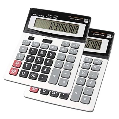 Immagine di HIHUHEN Calcolatrice,calcolatrice da tavolo 12 cifre con ampio display elettronico. Calcolatrice a energia solare e batterie AA (2 x Calculator)