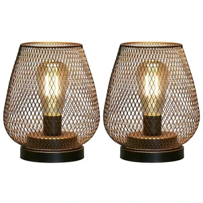 Immagine di JHY DESIGN Set di 2 lanterne a LED gabbia in metallo alimentate batteria, luce d&#039;accento senza fili con Ideale per matrimoni, feste, patio, eventi interni ed esterni.