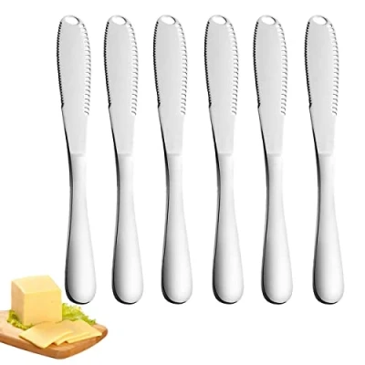 Immagine di Forreen 6 Pezzi Coltello Da Burro 3 in 1 Multifunzione per Taglia Acciaio Inossidabile Spatola Marmellata con Bordo Seghettato Tagliare Verdure Frutta Formaggio