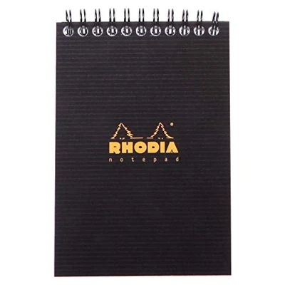 Immagine di RHODIA 13920C Bloc Notes a Spirale (Rilegatura integrale) Notepad nero A6 Quadretti piccoli 80 Fogli staccabili Carta Clairefontaine 90g Copertina in Polipropilene (Plastica) Rhodiactive