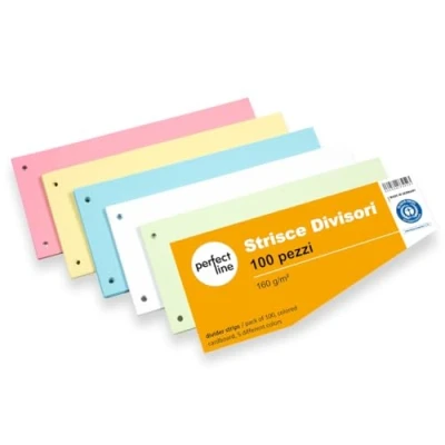 Immagine di perfect line 100 Strisce divisori raccoglitori ad anelli A4, trapezio, classificatori per documenti ufficio in cartone riciclato, Segna pagina Made Germany, 5 colori, forati