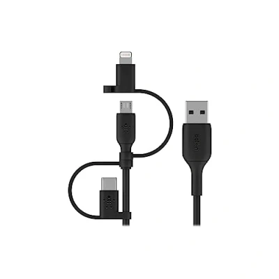 Immagine di Belkin Cavo universale (Cavo di ricarica 3 in 1, USB C, Lightning, Micro USB), smartphone, tablet, power bank e altro (1 m)