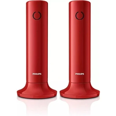Immagine di PHILIPS DECT M4502R/34 Telefono Fisso Cordless 2 Pack, Display LCD da 1,6&#039;&#039;, Retroilluminazione, Vivavoce Integrato, Suono HQ, Sottile e Compatto Rosso (Compatibile: ES, IT, FR)