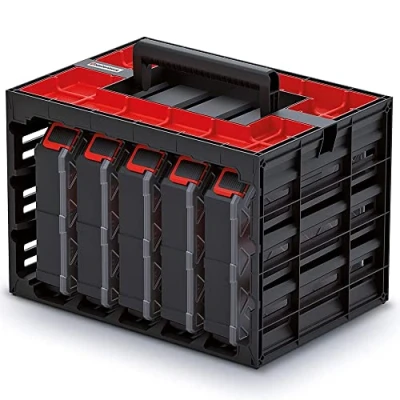 Immagine di Cassetta degli attrezzi con 5 scatole assortite, per piccoli oggetti contenitori, manico ergonomico, corpo robusto, 415 x 290 295 mm (incluso contenitore)