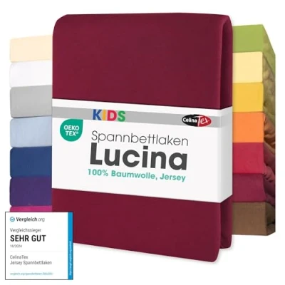 Immagine di CelinaTex Lucina Baby Kids Lenzuolo Elasticizzato Lettino Letto per Bambini Cotone 2er Set 60x120 70x140 cm Bordeaux Rosso
