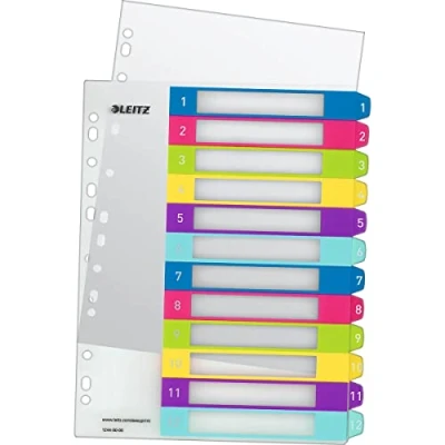 Immagine di Leitz Rubrica con Tasti 1 12, Stampabile Al Pc, Formato A4, Extra Largo, Polipropilene Robusto, Multicolore, Gamma Wow, 12440000