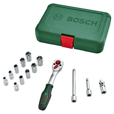 Immagine di Bosch set da 14 pezzi di cricchetti e bussole 1/4&quot;, versatile, per molteplici progetti fai te, ergonomiche, impugnatura SoftGrip, portabit magnetico